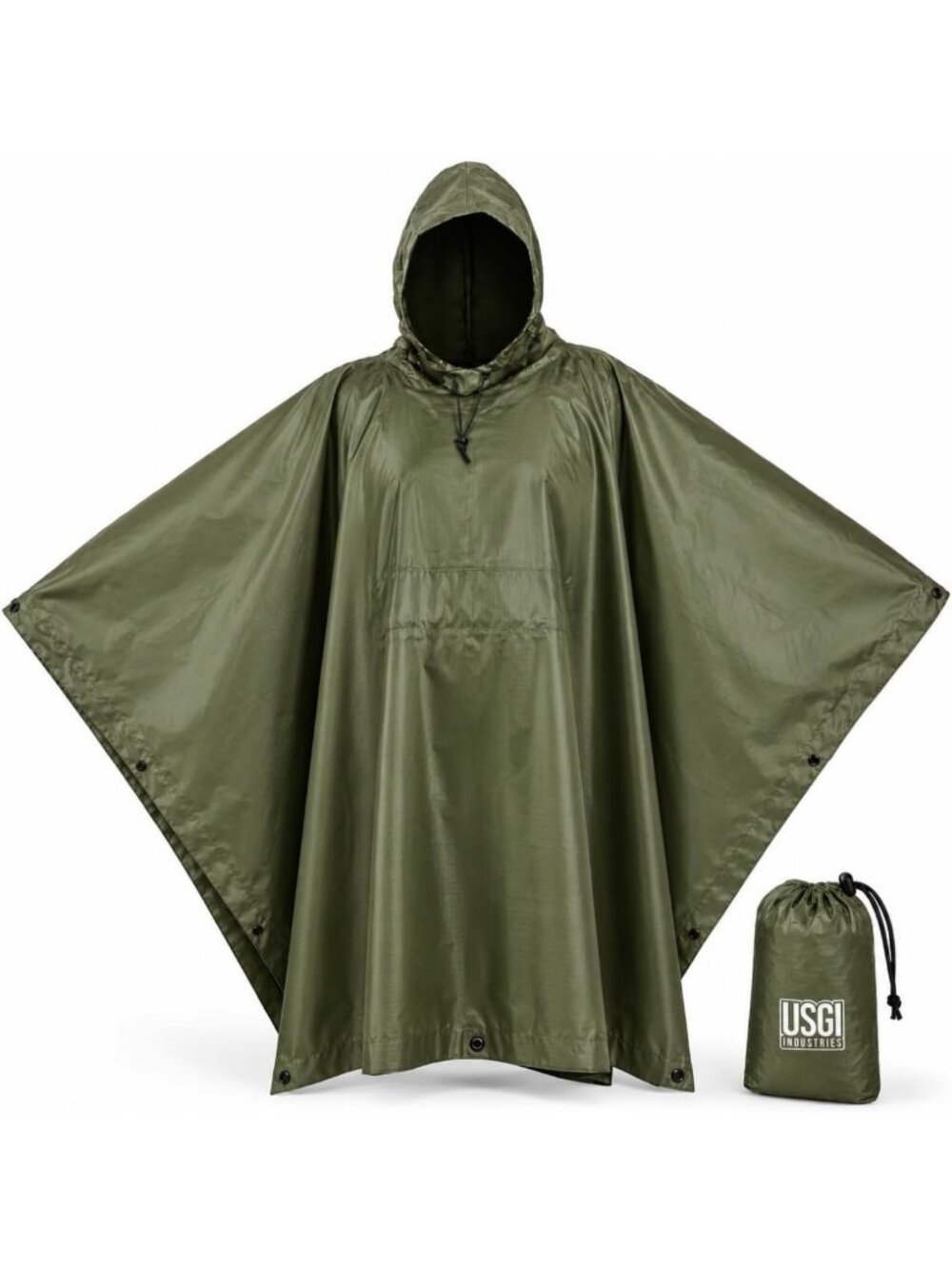 Military Style Rain Poncho, Waterproof Ripstop Camo